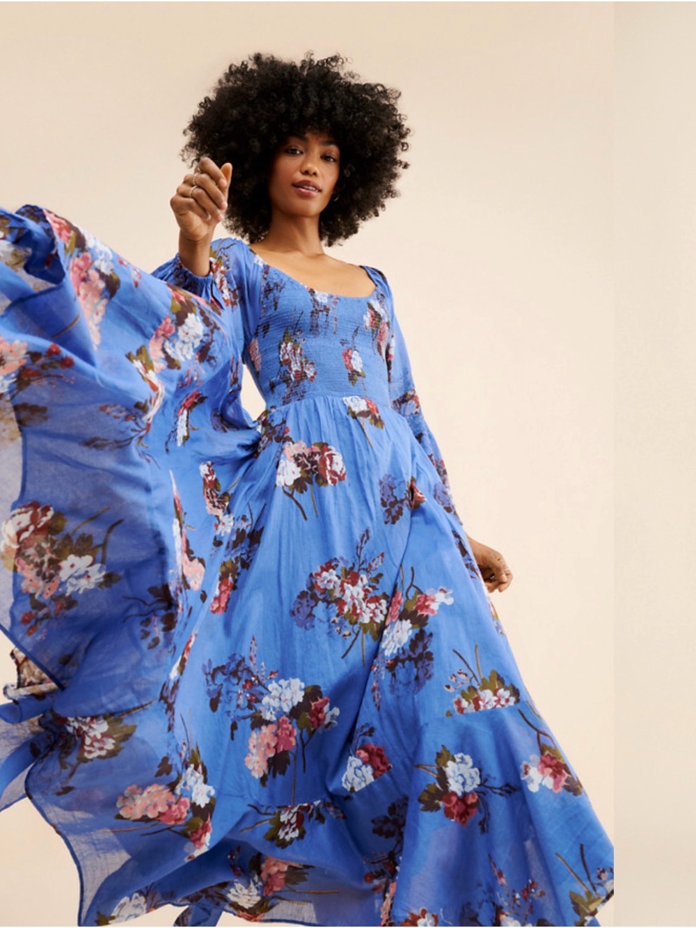 Free People Morning Glory Long Sleeve Maxi Dress blue